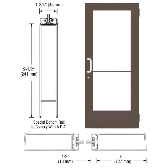 CRL-U.S. Aluminum Bronze Black Anodized Custom Size Single Series 550 Wide Stile Butt Hinge Entrance Door ADA/Title 24