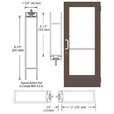 CRL-U.S. Aluminum Bronze Black Anodized Custom Size Single Series 550 Wide Stile Butt Hinge Entrance Door for Overhead Concealed Door Closer