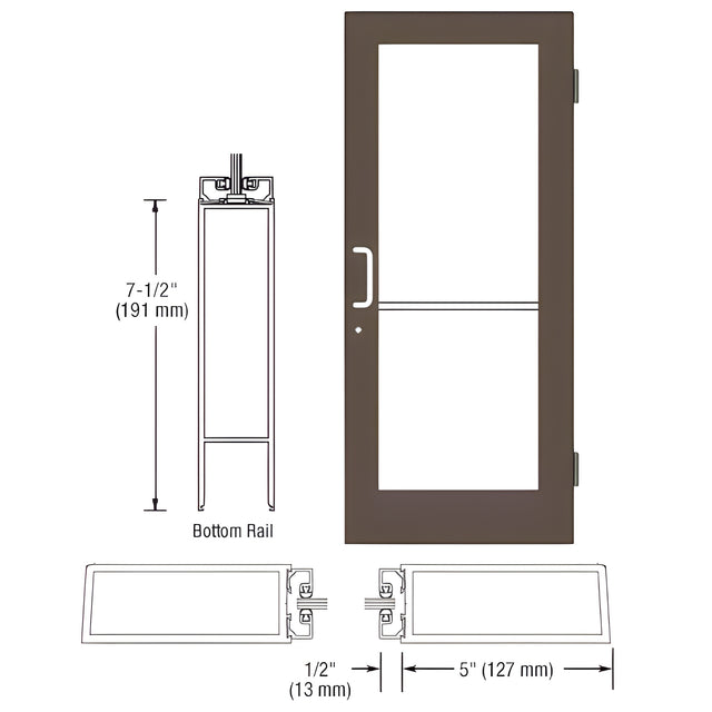 CRL-U.S. Aluminum Bronze Black Anodized Custom Size Single Series 550 Wide Stile Butt Hinge Entrance Door for Surface Mount Door Closer
