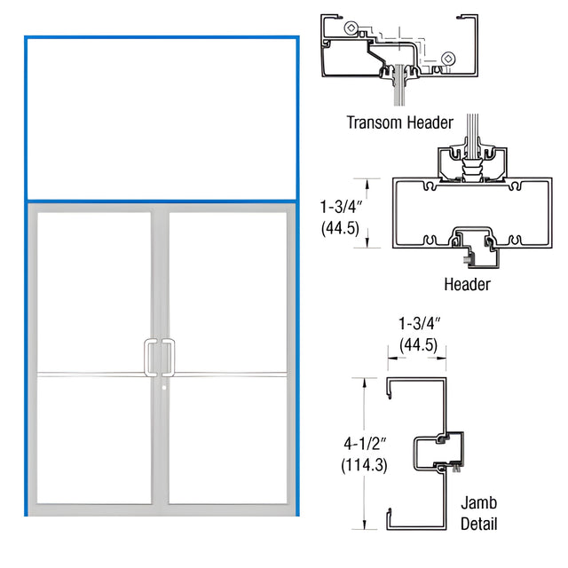 CRL-U.S. Aluminum Bronze Black Anodized Open Back 1-3/4" x 4-1/2" Transom Double Door Frame Using Geared Hinges and Surface Closers