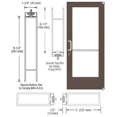 CRL-U.S. Aluminum Bronze Black Anodized Single 36" x 84" Series 550 Wide Stile Left Side Latch Offset Pivot Entrance Door for 90 Degree Overhead Concealed Door Closer