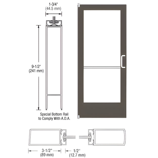 CRL-U.S. Aluminum Bronze Black Anodized Single Inactive Leaf of Pair 36" x 84" Series 400 Medium Stile Right Side Latch Offset Pivot Entrance Door for Surface Mount Door Closer