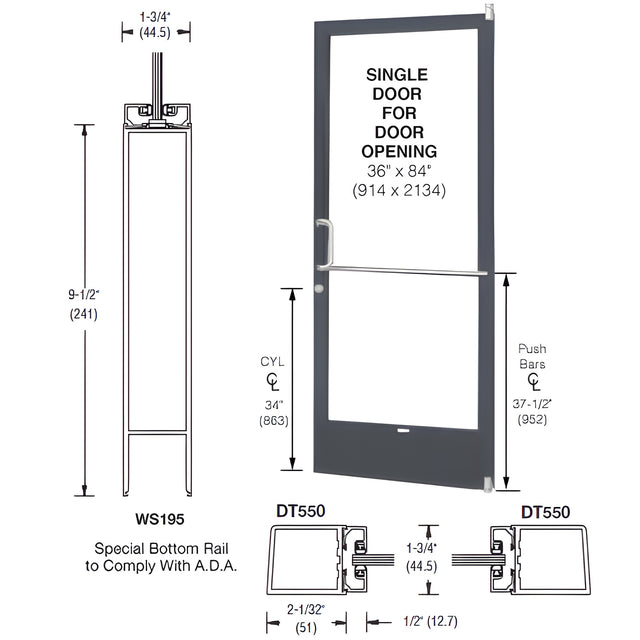 CRL-U.S. Aluminum Bronze Black Anodized for 250 Series Narrow Stile (RHR) HRSO Single 3'0 x 7'0 Offset Hung with Pivots for Surface Mount Closer Complete ADA Door, Lock Indicator, Cylinder Guard - 1" Glazing