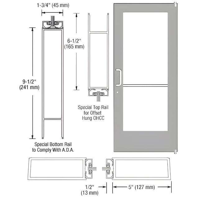 CRL-U.S. Aluminum Class Anodized Custom Single Series 550 Wide Stile Offset Pivot Entrance Door for Overhead Concealed Door Closer
