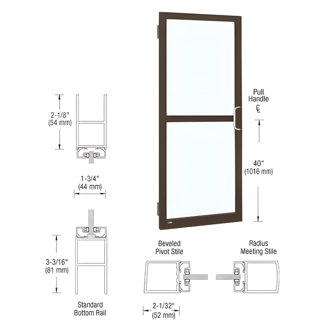 CRL-U.S. Aluminum Class I Bronze Black Anodized 250 Series Narrow Stile Inactive Leaf of Pair 3'0 x 7'0 Offset Hung with Butt Hinges for Surf Mount Closer Complete Panic Door with Std. Panic and Bottom Rail