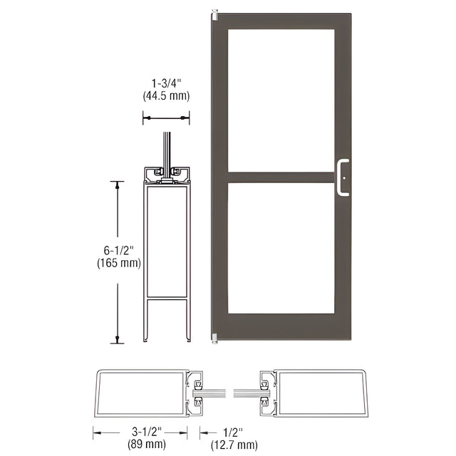 CRL-U.S. Aluminum Class I Bronze Black Anodized 400 Series Medium Stile (LHR) HLSO Single 3'0 x 7'0 Offset Hung with Pivots for Surf Mount Closer Complete Panic Door with Std. Panic and Bottom Rail