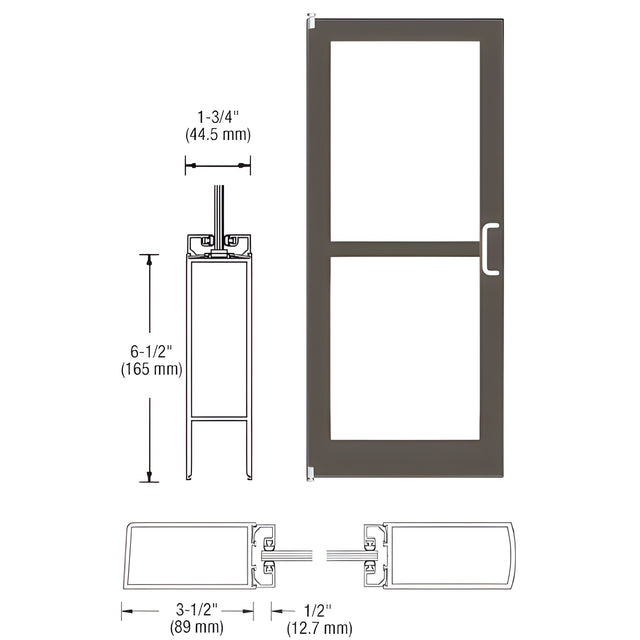 CRL-U.S. Aluminum Class I Bronze Black Anodized 400 Series Medium Stile Inactive Leaf of Pair 3'0 x 7'0 Offset Hung with Pivots for Surf Mount Closer Complete Panic Door with Std. Panic and Bottom Rail