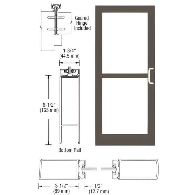 CRL-U.S. Aluminum Class I Bronze Black Anodized 400 Series Medium Stile Inactive Leaf of Pair 3'0 x 7'0 Offset Hung with Geared Hinged Complete Panic Door with Std. Panic and Bottom Rail