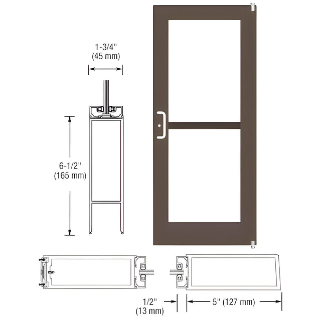 CRL-U.S. Aluminum Class I Bronze Black Anodized 550 Series Wide Stile Active Leaf of Pair 3'0 x 7'0 Offset Hung with Pivots for Surf Mount Closer Complete Panic Door with Std. Panic and Bottom Rail