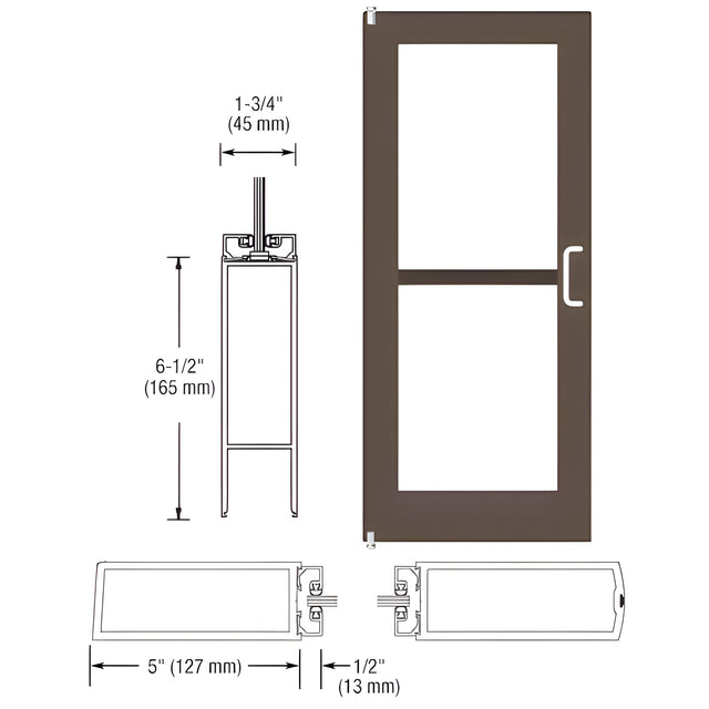 CRL-U.S. Aluminum Class I Bronze Black Anodized 550 Series Wide Stile Inactive Leaf of Pair 3'0 x 7'0 Offset Hung with Pivots for Surf Mount Closer Complete Panic Door with Std. Panic and Bottom Rail