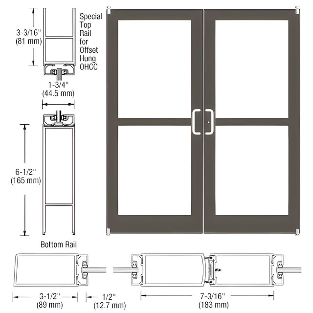 CRL-U.S. Aluminum Class I Bronze Black Anodized Custom Pair Series 400 Medium Stile Offset Pivot Entrance Doors For Panics and Overhead Concealed Door Closers