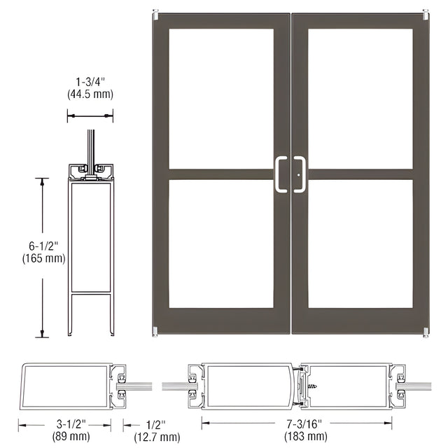CRL-U.S. Aluminum Class I Bronze Black Anodized Custom Pair Series 400 Medium Stile Offset Pivot Entrance Doors For Panics for Surface Mount Door Closers
