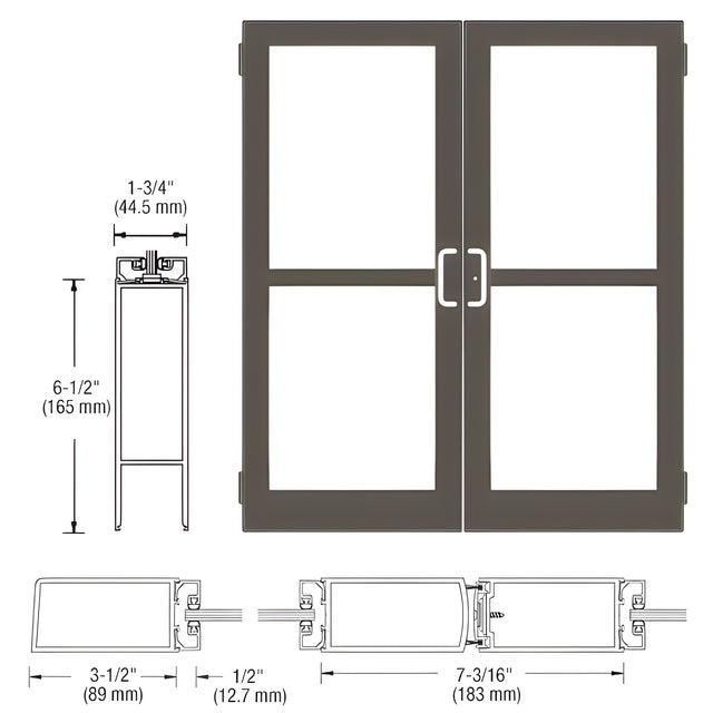 CRL-U.S. Aluminum Class I Bronze Black Anodized Custom Pair Series 400 Medium Stile Butt Hinged Entrance Door With Panics for Surface Mount Door Closers