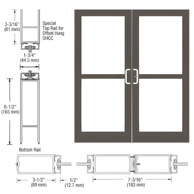 CRL-U.S. Aluminum Class I Bronze Black Anodized Custom Pair Series 400 Medium Stile Center Pivot Entrance Doors For Panics and Overhead Concealed Door Closers