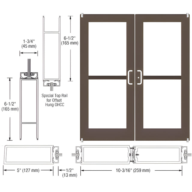 CRL-U.S. Aluminum Class I Bronze Black Anodized Custom Pair Series 550 Wide Stile Offset Pivot Entrance Doors For Panics and Overhead Concealed Door Closers