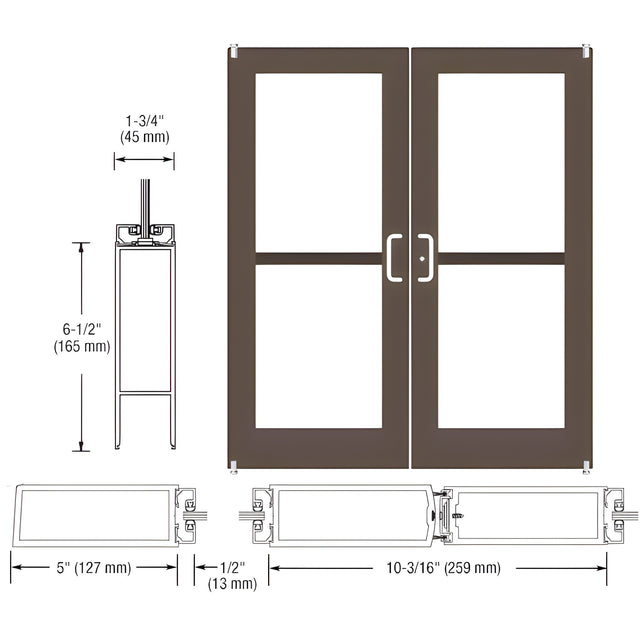 CRL-U.S. Aluminum Class I Bronze Black Anodized Custom Pair Series 550 Wide Stile Offset Pivot Entrance Doors For Panics and Surface Mount Door Closers