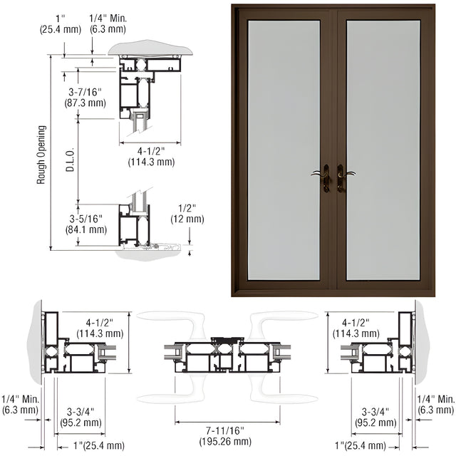 CRL-U.S. Aluminum Class I Bronze Black Anodized Custom Pair Series 900 Butt Hinged Terrace Doors for Surface Mount Door Closers