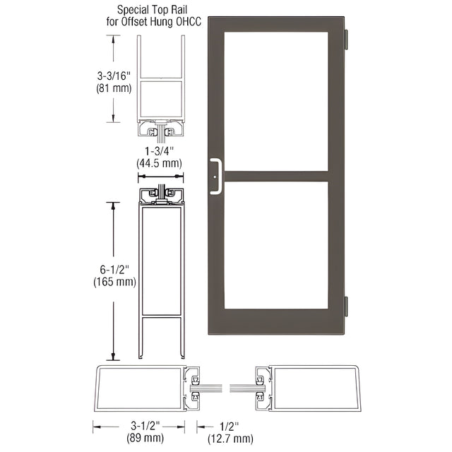 CRL-U.S. Aluminum Class I Bronze Black Anodized Custom Single Series 400 Medium Stile Butt Hinged Entrance Door for Panic and Overhead Concealed Door Closer