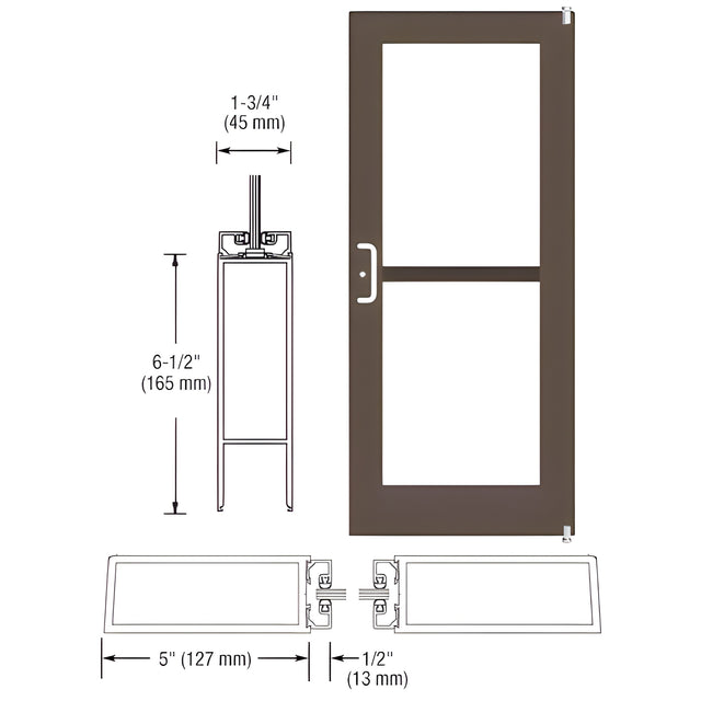 CRL-U.S. Aluminum Class I Bronze Black Anodized Custom Single Series 550 Wide Stile Offset Pivot Entrance Door for Panic and Surface Mount Door Closer
