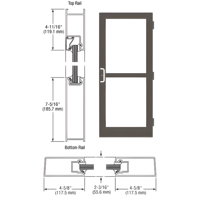 CRL-U.S. Aluminum Class I Bronze Black Anodized Custom Single StormFront™ Series 400 Medium Stile Butt Hinged Entrance Door For Panic and Surface Mount Door Closer