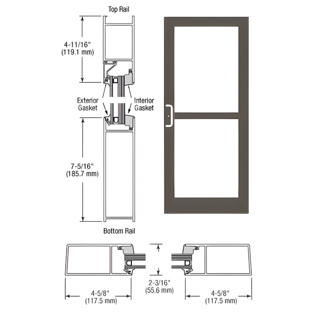 CRL-U.S. Aluminum Class I Bronze Black Anodized IG600 Series Custom Single StormFront™ Gear Hinged Entrance for Panic and Surface Closer