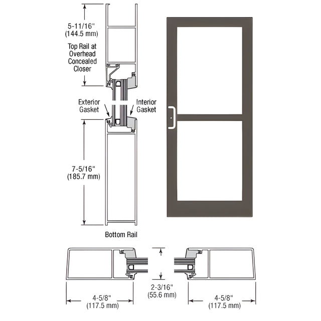 CRL-U.S. Aluminum Class I Bronze Black Anodized IG600 Series Custom Single StormFront™ Gear Hinged Entrance for Panic and Concealed Overhead Closer