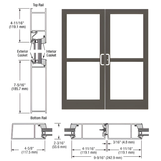 CRL-U.S. Aluminum Class I Bronze Black Anodized IG600 Series Custom Pair StormFront™ Gear Hinged Entrance for Panic and Surface Closer