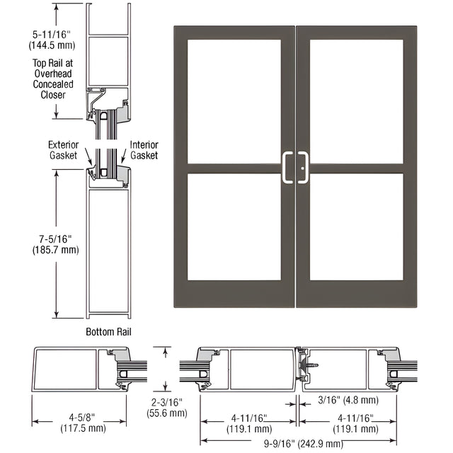 CRL-U.S. Aluminum Class I Bronze Black Anodized IG600 Series Custom Pair StormFront™ Gear Hinged Entrance for Panic and Concealed Overhead Closer