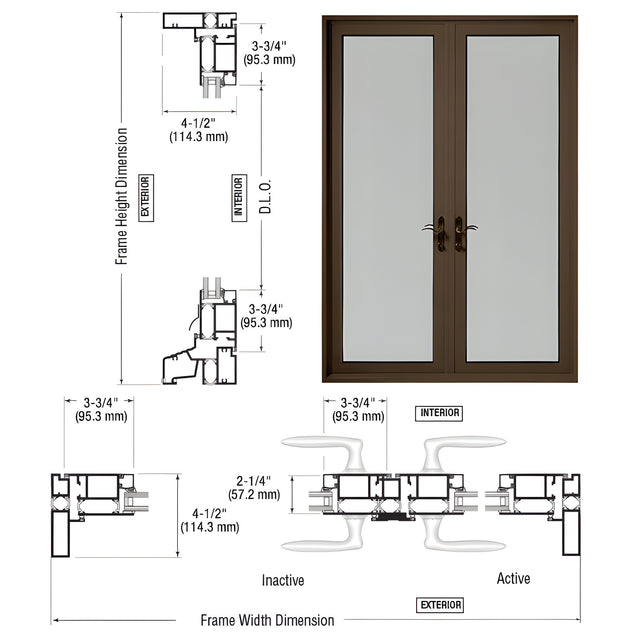 CRL-U.S. Aluminum Class I Bronze Black Anodized Series 900 Terrace Doors With Up/Over Frame, 3-3/4" Bottom Rail, and Standard Threshold - Pair Swing In