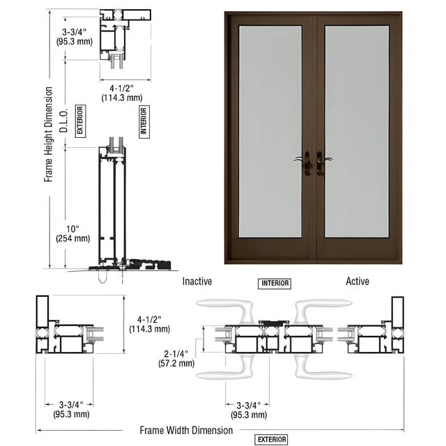CRL-U.S. Aluminum Class I Bronze Black Anodized Series 925 Patio Door Pair Swing Out