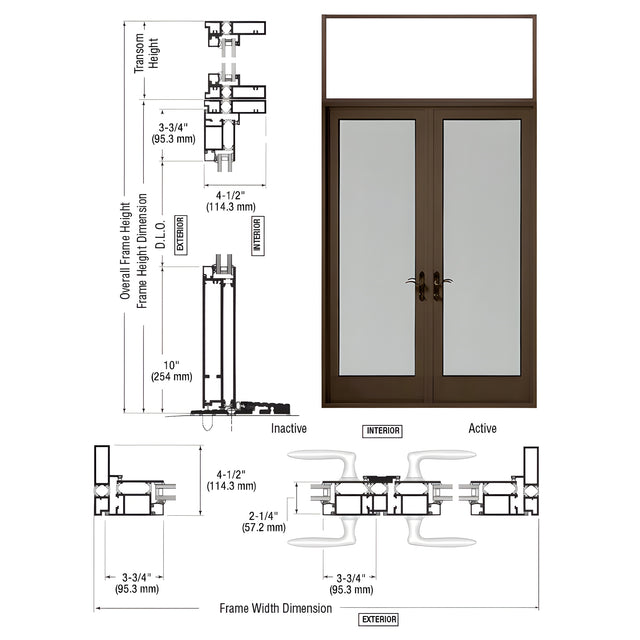 CRL-U.S. Aluminum Class I Bronze Black Anodized Series 925 Transom Patio Door Pair Swing Out