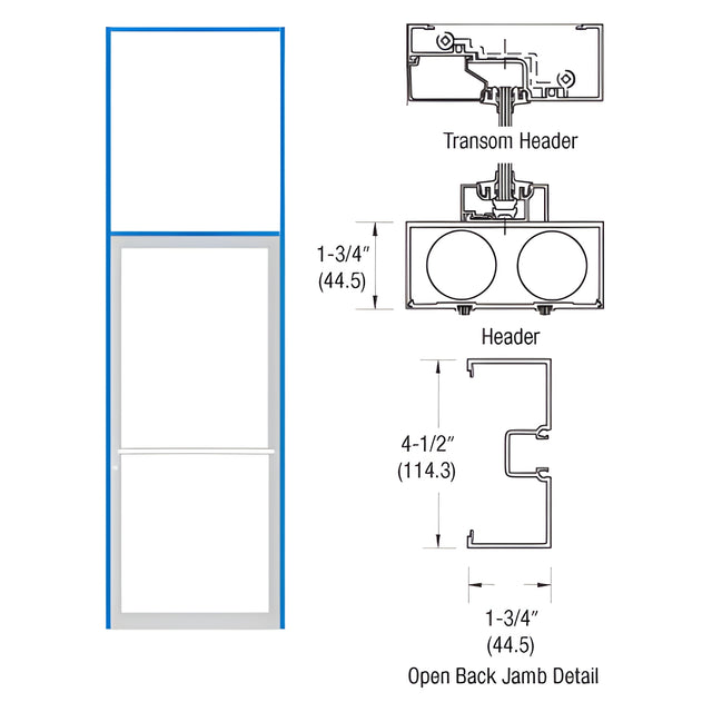 CRL-U.S. Aluminum Clear Anodized 1-3/4" x 4-1/2" 450 Series Transom Single Door Frame