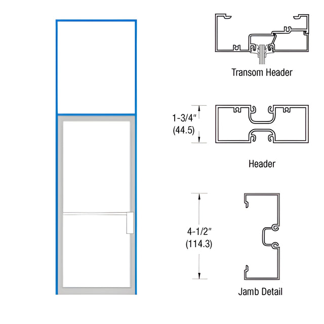 CRL-U.S. Aluminum Clear Anodized 1-3/4" x 4-1/2" Transom Frame Right Hand Swing Out for Single 36" x 84" Butt Hung Non Impact Door