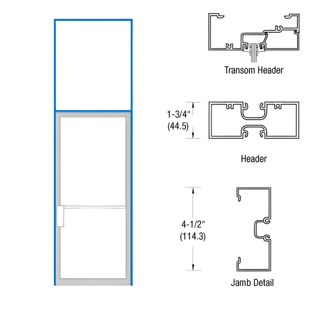 CRL-U.S. Aluminum Clear Anodized 1-3/4" x 4-1/2" Transom Frame for Left Hand Swing Out Offset Pivoted Non Impact for 36" x 96" Door Opening