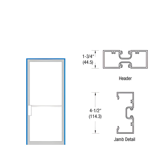 CRL-U.S. Aluminum Clear Anodized 1-3/4" x 4-1/2" Up and Over Butt Hung Non Impact Frame for 36" x 84" Door Opening MS Lock Left Hand Swing Out