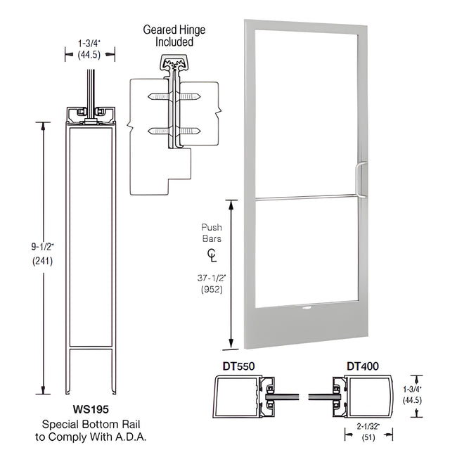 CRL-U.S. Aluminum Clear Anodized 250 Series Narrow Stile Inactive Leaf of Pair 3'0 x 7'0 Offset Hung with Geared Hinged Complete ADA Door with Lock Indicator, Cylinder Guard - for 1" Glazing