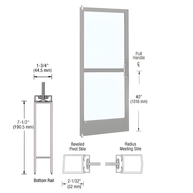 CRL-U.S. Aluminum Clear Anodized 250 Series Narrow Stile Inactive Leaf of Pair 3'0 x 7'0 Offset Hung with Pivots for Surf Mount Closer Complete Panic Door for 1" Glass with Standard Panic and 7-1/2" Bottom Rail