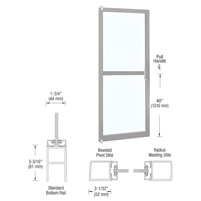 CRL-U.S. Aluminum Clear Anodized 250 Series Narrow Stile Inactive Leaf of Pair 3'0 x 7'0 Offset Hung with Pivots for Surf Mount Closer Complete Panic Door with Std. Panic and Bottom Rail