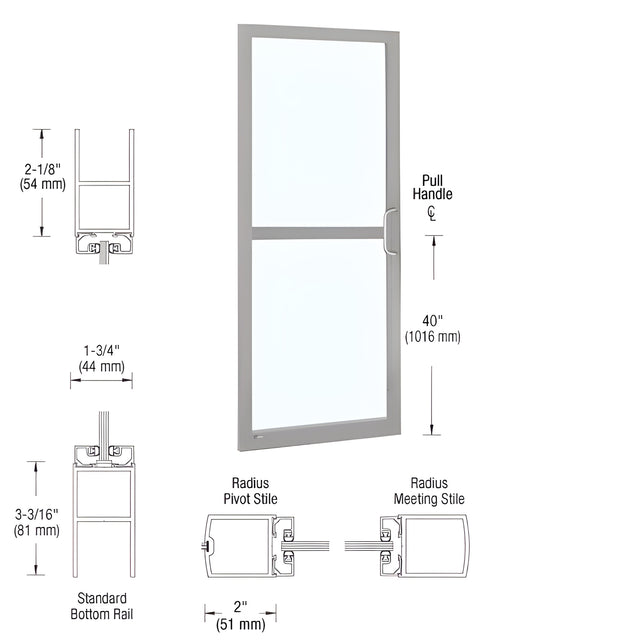 CRL-U.S. Aluminum Clear Anodized 250 Series Narrow Stile Inactive Leaf of Pair 3'0 x 7'0 Center Hung for OHCC w/Standard Push Bars Complete Panic Door with Std. Panic and Bottom Rail