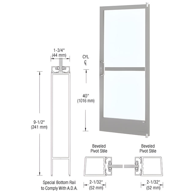 CRL-U.S. Aluminum Clear Anodized 250 Series Narrow Stile (RHR) HRSO Single 3'0 x 7'0 Offset Hung with Pivots for Surf Mount Closer Complete Panic Door with Standard Panic and 9-1/2" Bottom Rail