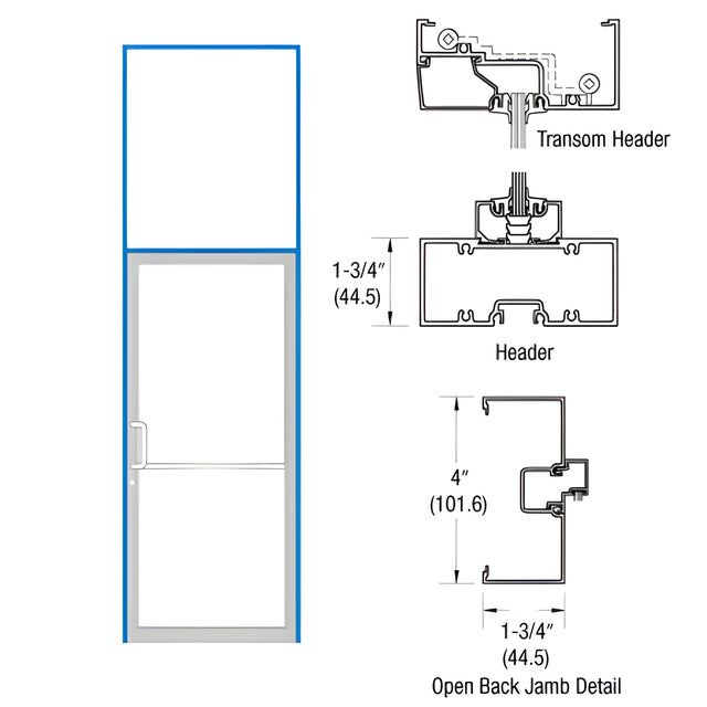 CRL-U.S. Aluminum Clear Anodized 39-1/2" x 126" 400 Series Left Hand Transom Single Door Frame