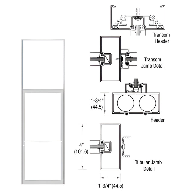 CRL-U.S. Aluminum Clear Anodized 39-1/2" x 126" 400 Series Transom Single Door Frame for Center Hung OHCC