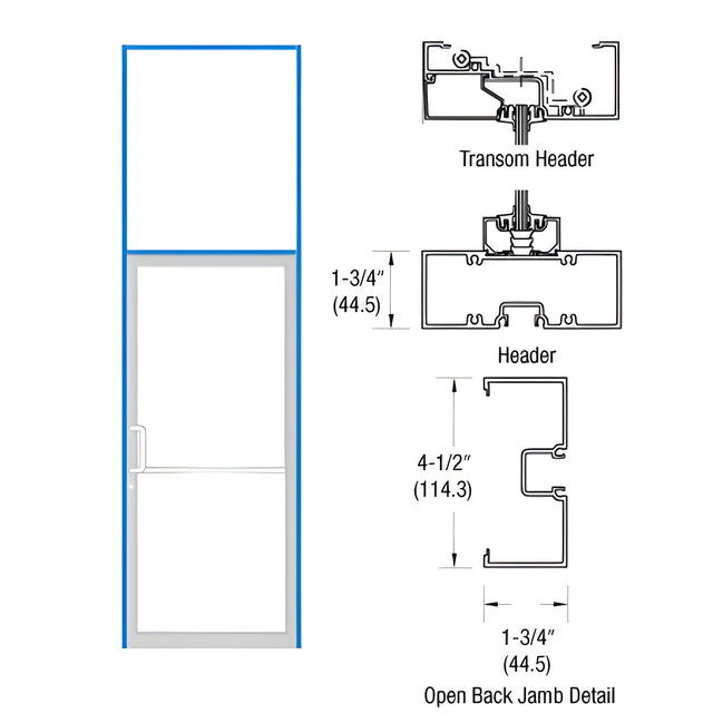 CRL-U.S. Aluminum Clear Anodized 39-1/2" x 126" Series 450 Right Hand Open Back Offset Pivot Transom Frame Complete (1FT)