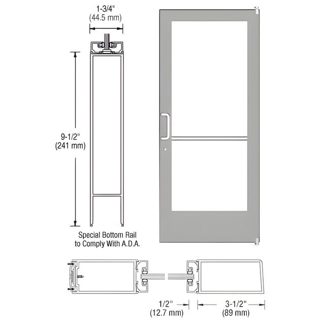 CRL-U.S. Aluminum Clear Anodized 400 Series Medium Stile Active Leaf of Pair 3'0 x 7'0 Offset Hung with Pivots for Surf Mount Closer Complete ADA Door(s) with Lock Indicator, Cyl Guard