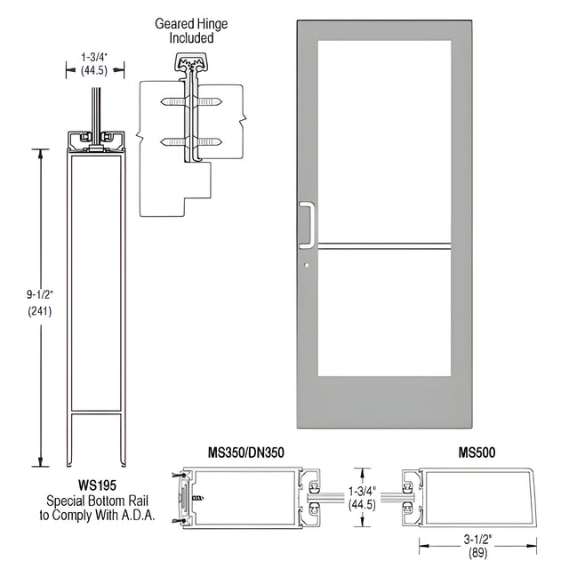 CRL-U.S. Aluminum Clear Anodized 400 Series Medium Stile Active Leaf of Pair 3'0 x 7'0 Offset Hung with Geared Hinged Complete ADA Door(s) with Lock Indicator, Cyl Guard