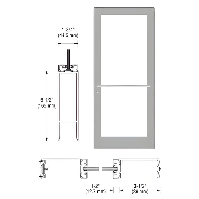 CRL-U.S. Aluminum Clear Anodized 400 Series Medium Stile Active Leaf of Pair 3'0 x 7'0 Center Hung for OHCC w/Standard Push Bars Complete Door Std. MS Lock & Bottom Rail