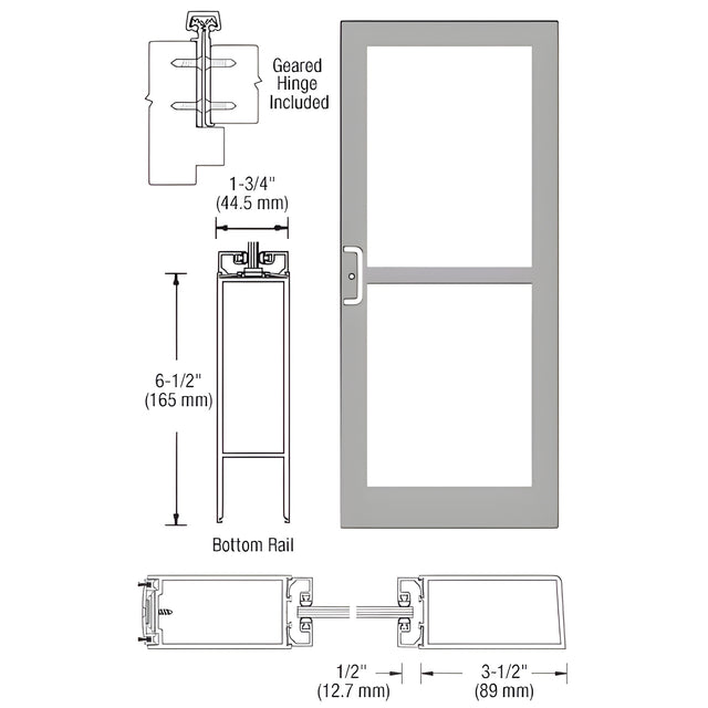 CRL-U.S. Aluminum Clear Anodized 400 Series Medium Stile Active Leaf of Pair 3'0 x 7'0 Offset Hung with Geared Hinged Complete Panic Door with Std. Panic and Bottom Rail