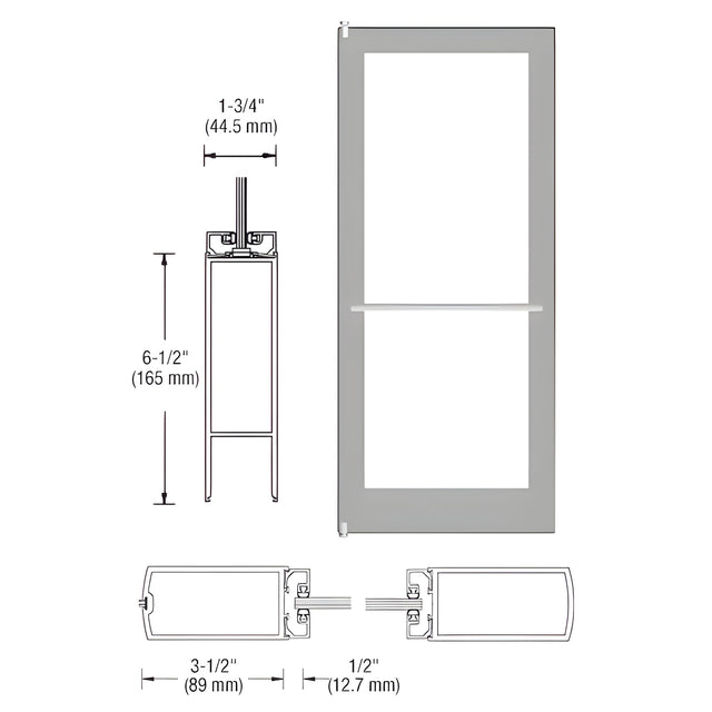 CRL-U.S. Aluminum Clear Anodized 400 Series Medium Stile Inactive Leaf of Pair 3'0 x 7'0 Center Hung for OHCC w/Standard Push Bars Complete Door Std. MS Lock & Bottom Rail