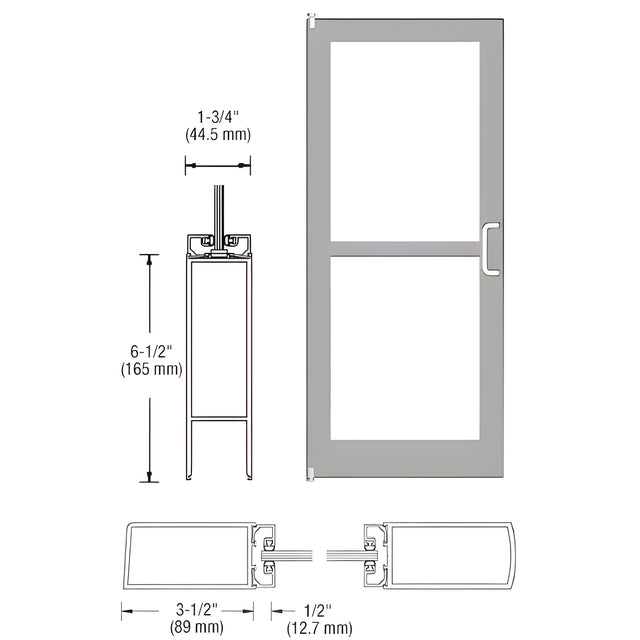 CRL-U.S. Aluminum Clear Anodized 400 Series Medium Stile Inactive Leaf of Pair 3'0 x 7'0 Offset Hung with Pivots for Surf Mount Closer Complete Panic Door with Std. Panic and Bottom Rail