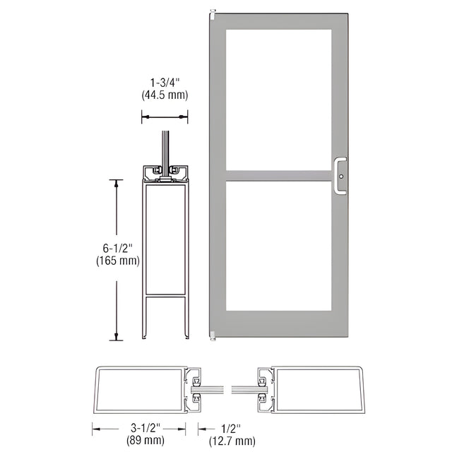 CRL-U.S. Aluminum Clear Anodized 400 Series Medium Stile (LHR) HLSO Single 3'0 x 7'0 Offset Hung with Pivots for Surf Mount Closer Complete Panic Door for 1" Glass with Standard MS Lock and Bottom Rail